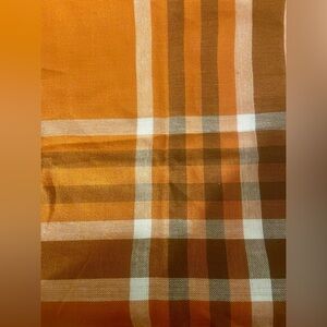 Vintage Finlayson Dalon Orange Brown and White Plaid Tablecloth 36 x 36